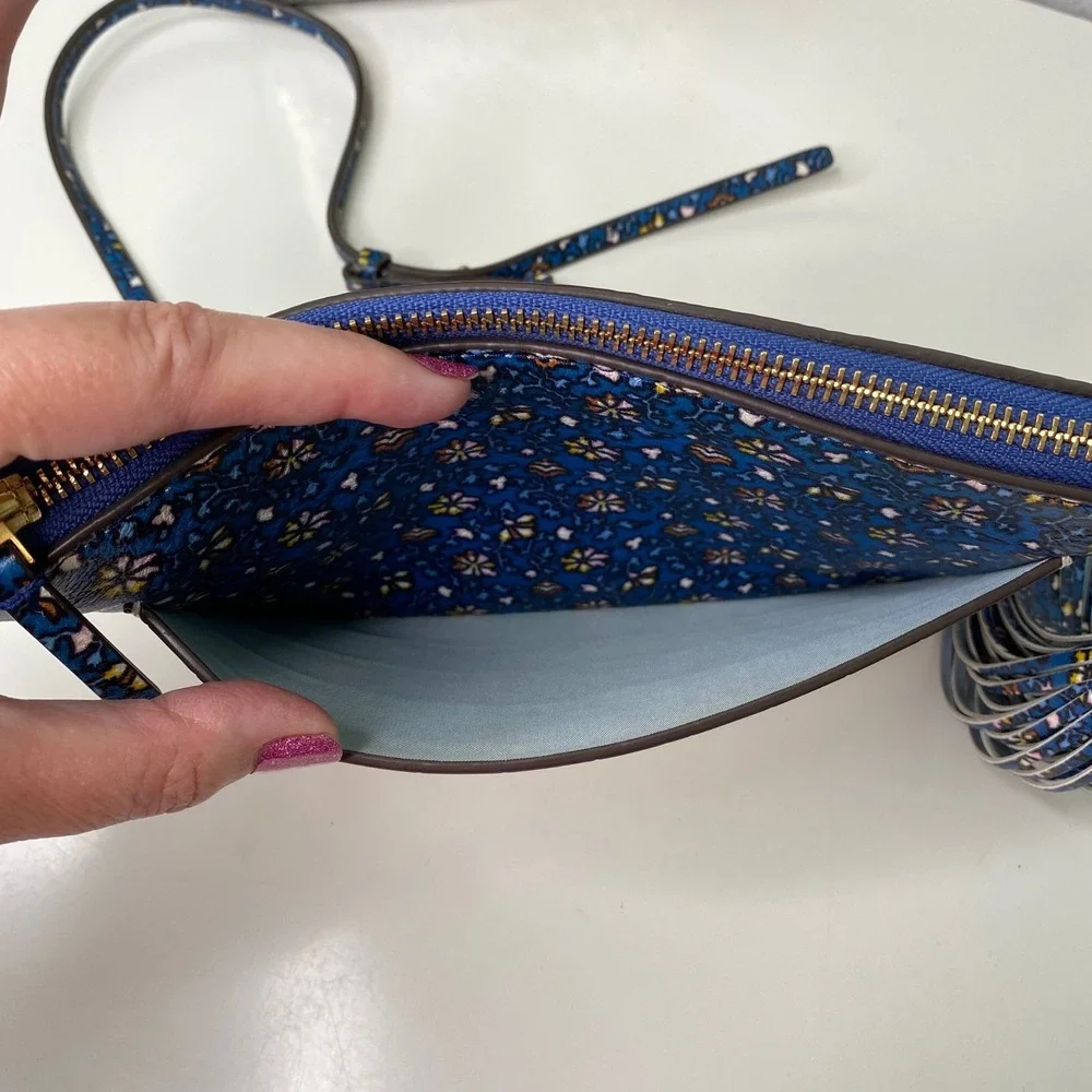 Tory Burch Colorblock Leather Tassel Convert. Crossbody‎ Clutch Blue Wild Pansy